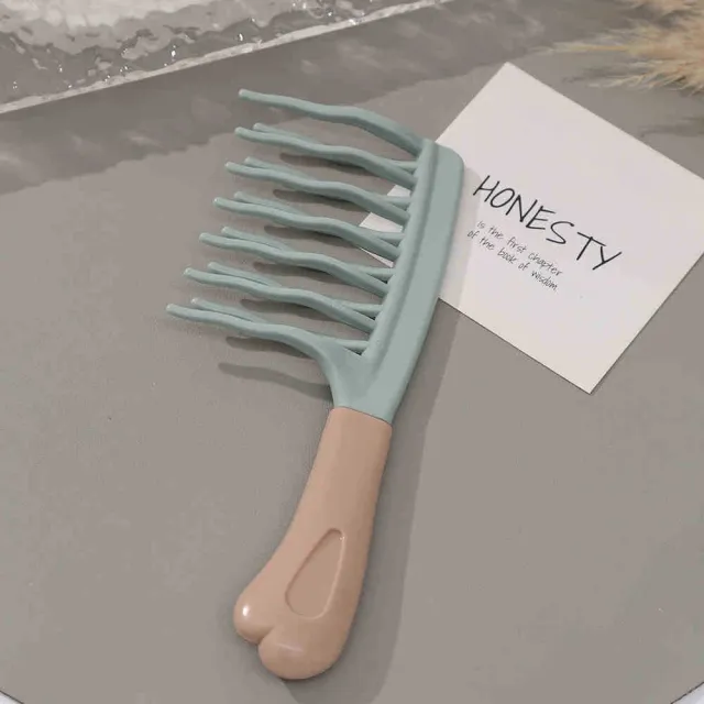 Double Row Big Tooth Hair Curling Comb Wide Tooth Non knotted Shunfa Lady Ocean Green - Shop at LoveMi