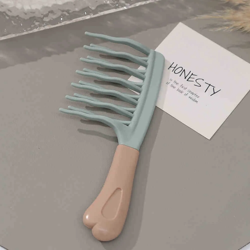 Double Row Big Tooth Hair Curling Comb Wide Tooth Non-knotted Shunfa Lady - Ocean Green