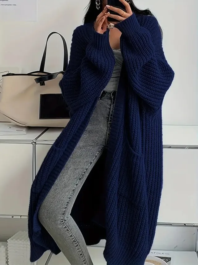 Autumn And Winter Long Sweater Women's Loose All matching Base Long sleeved Knitted Cardigan Blue - Shop at LoveMi