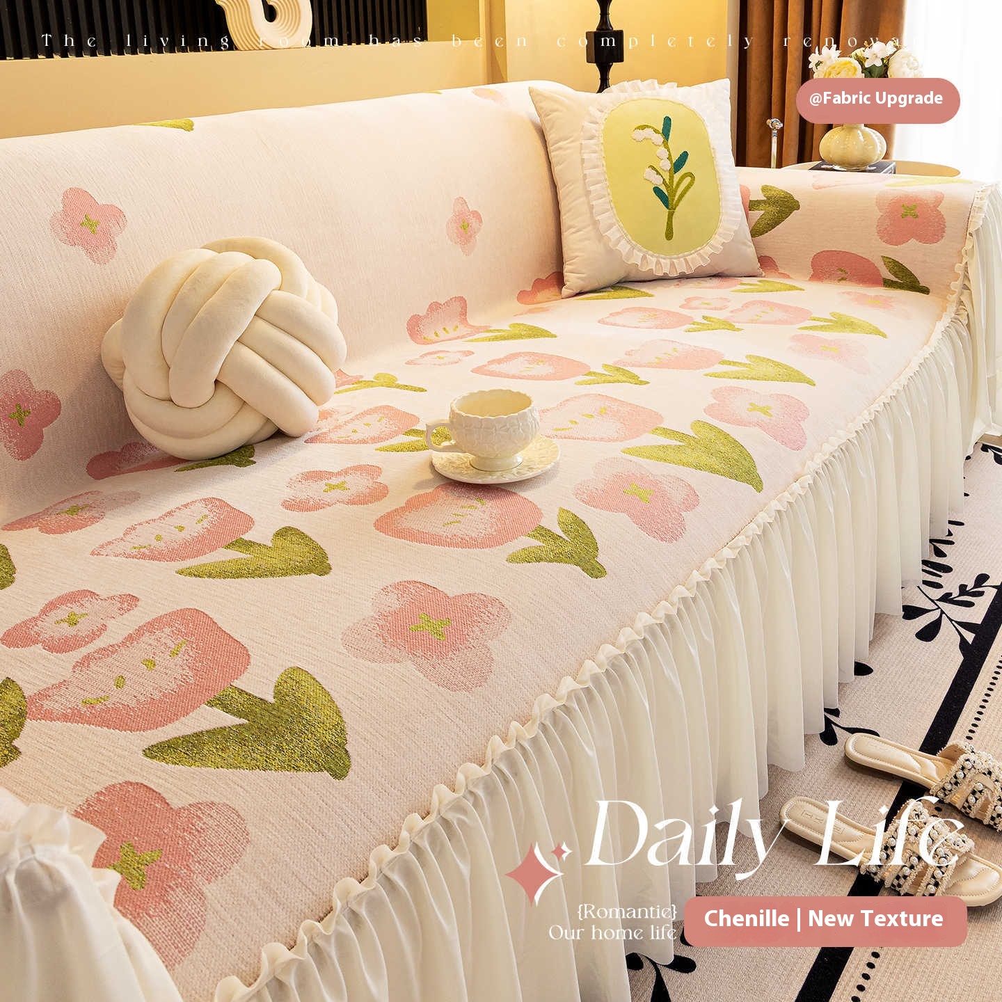 Lace sofa covers – Lace Sofa Cover Chenille Full-Cover Aurore