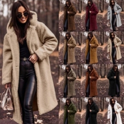 Elegant Long Coat Woman Plush Warm Faux Fleece Coat Autumn Winter Fashion Teddy Jacket Female Teddy Coat Outwear Ladies
