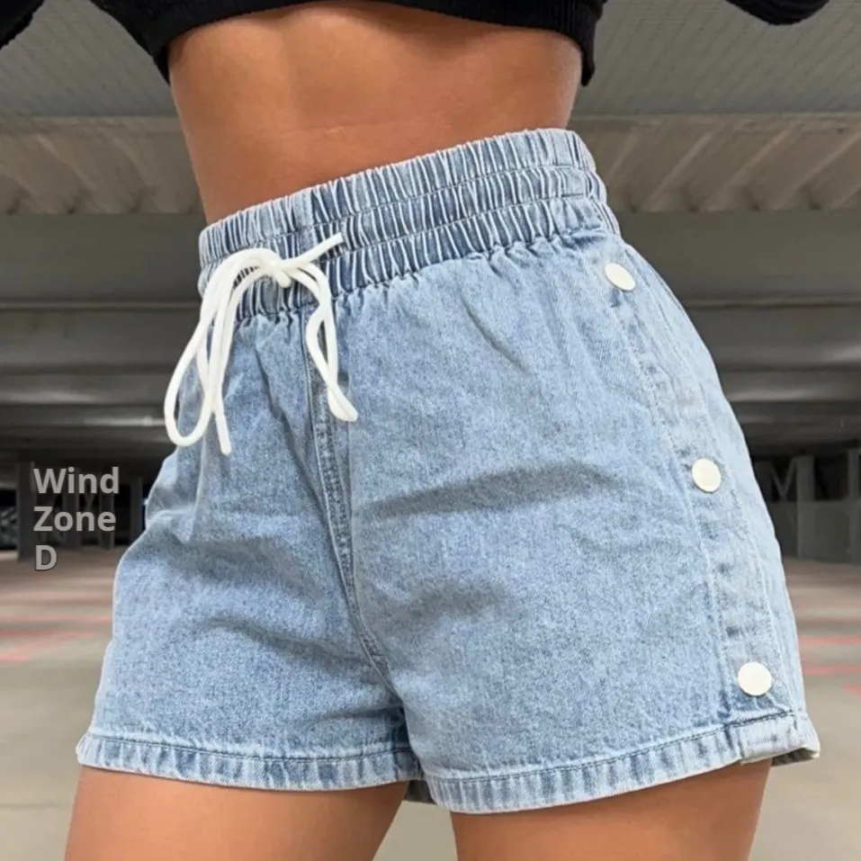 Commuter's All-matching Elastic Pure Color Slimming Denim Shorts - Blue