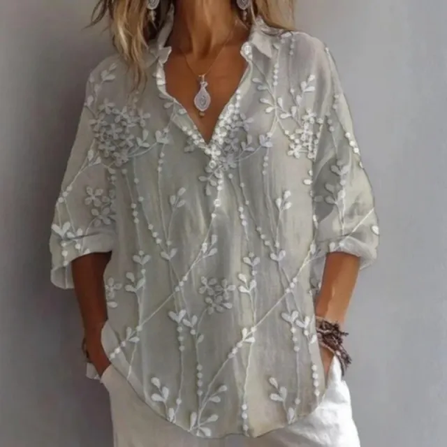 Unique Collared Long Sleeve Top Grey - Shop at LoveMi