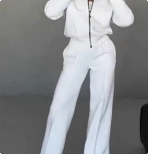 European And American Solid Color Zipper Cardigan Sweater Fashion Casual Set White - Shop at LoveMi