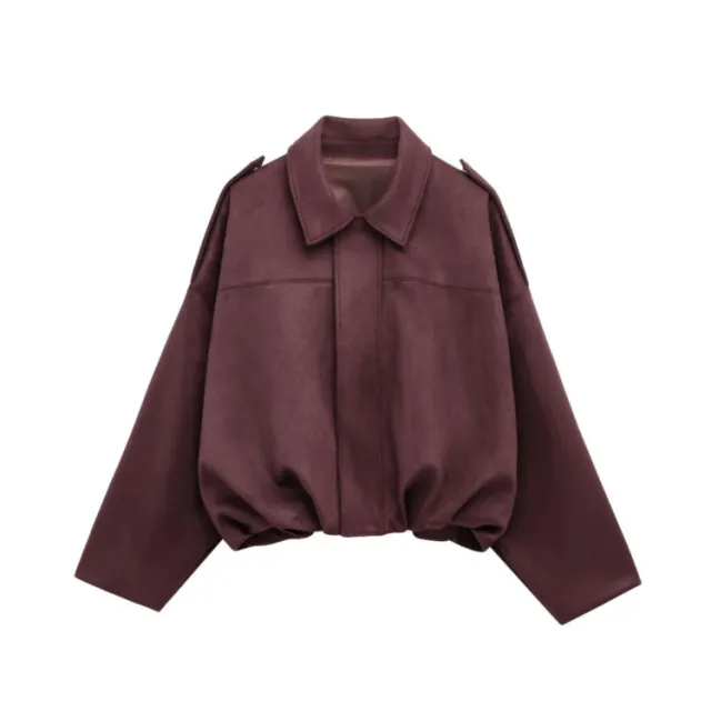 Women's Batwing Sleeve Lapel Suede Texture Effect Pilot Jacket Dark Red - Shop at LoveMi