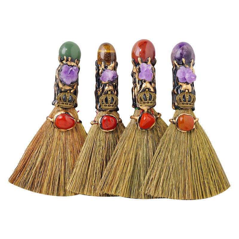 Natural crystal rolling stone broom holiday decoration