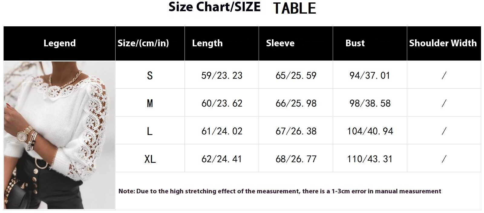 Größentabelle für den Cotton-Blend-Lochstrick-Pullover