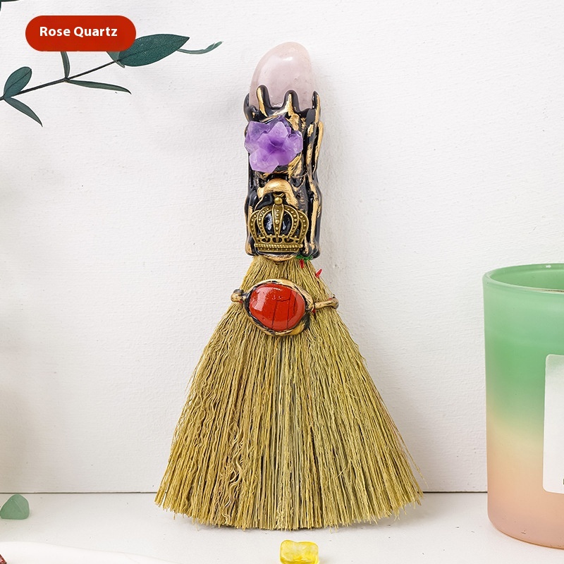 Natural crystal rolling stone broom holiday decoration