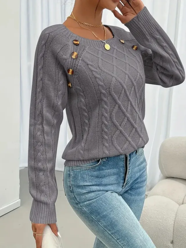 Twisted Pullover Knitting Round Neck Sweater Grey - Shop at LoveMi