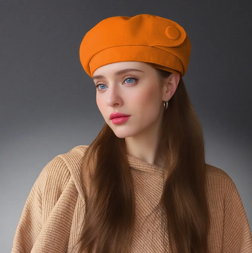 The High-end Button Beret Makes Your Face Look Smaller - Orange
