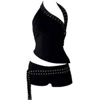 Unique One shoulder Midriff baring Top Rivet Tassel Shorts Top And Shorts - Shop at LoveMi