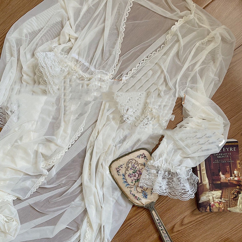 French Style Vintage Court Style Nightdress Two piece Set Morning Gowns Super Fairy Outerwear Gown - Shop at LoveMi