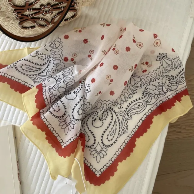 Skin friendly Soft Cotton And Linen Breathable Neck Protection Small Square Towel Polka Dot Small Flower Yellow Edge - Shop at LoveMi