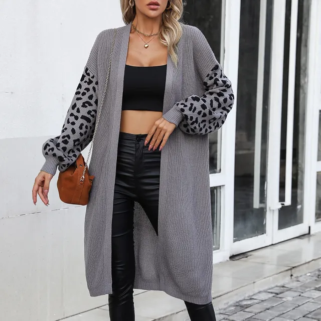 Women's Casual Long Solid Color Pattern Leopard Design Coat Cardigan For Women Leopard - Shop at LoveMi