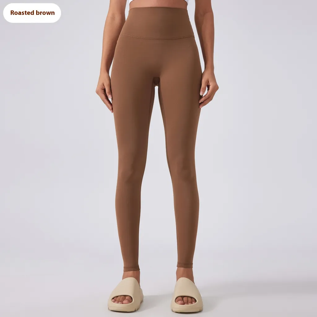 Nude Feel No T-line Fitness High Waist Hip Lift Sports Yoga Pants - Baked Brown