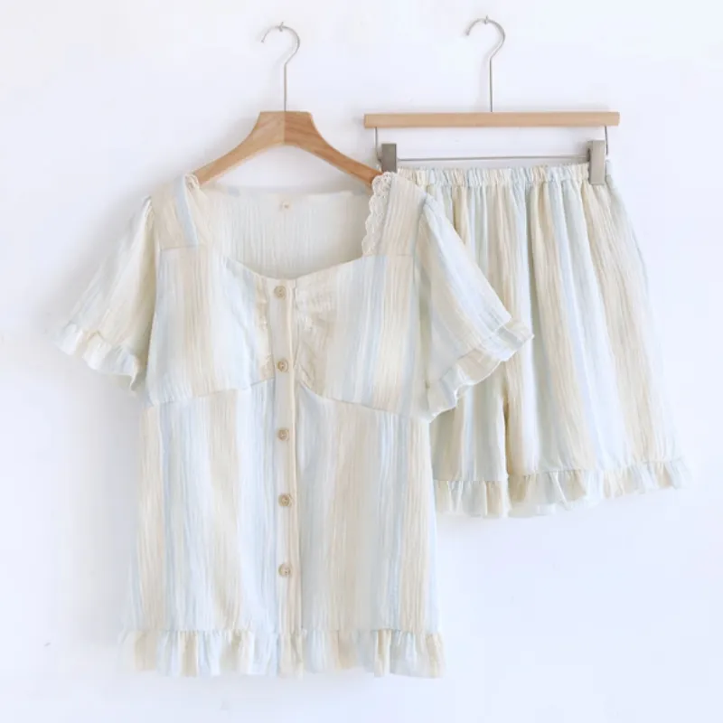 Sweet Lace Square-neck Floral Short Sleeves Breast Cushion Pajamas - Phantom Color