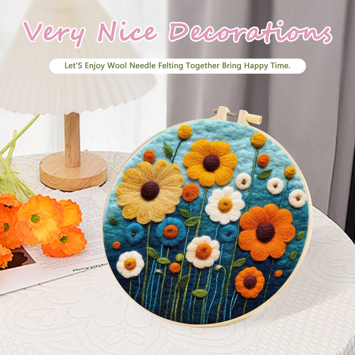 Stamp Wool Felt Painting With Embroidery Frame Material