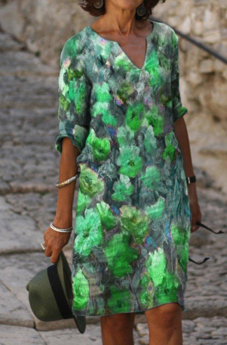 Women's Dress Fashionable Printed Multicolor V-neck Summer And Autumn Dress