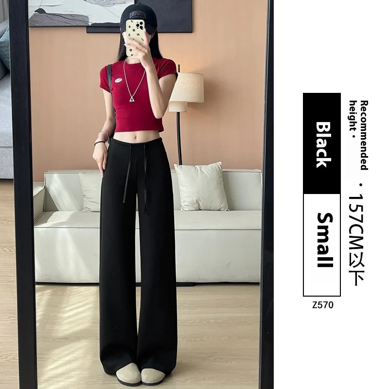 Women's High Waist Slimming And Straight Draping Casual Wide Leg Sweatpants - Black Small Man
