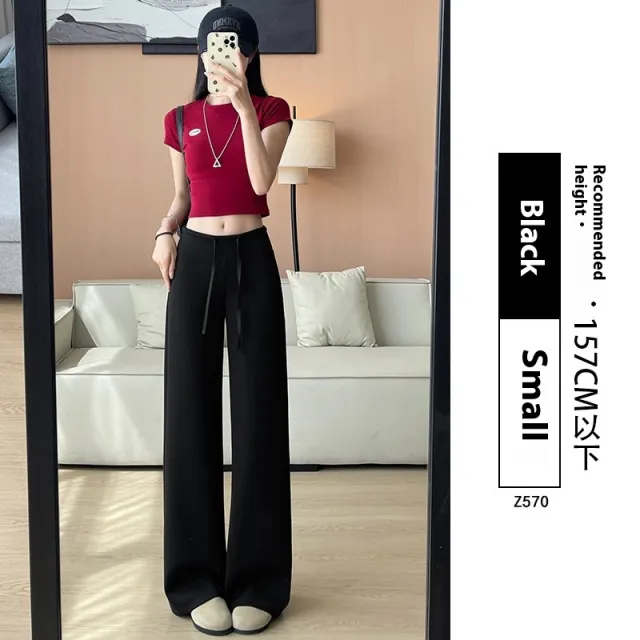 Women's High Waist Slimming And Straight Draping Casual Wide Leg Sweatpants Black Small Man - Shop at LoveMi