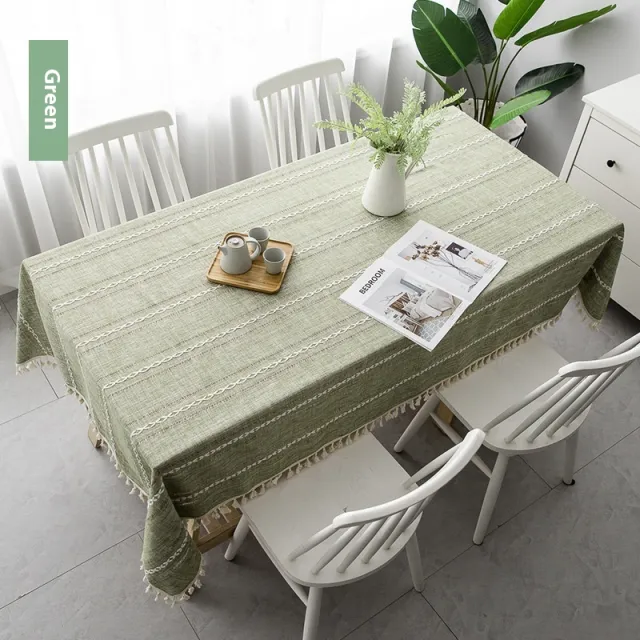 Fabric Striped Jacquard Hollow Cotton Linen Tablecloth Green - Shop at LoveMi