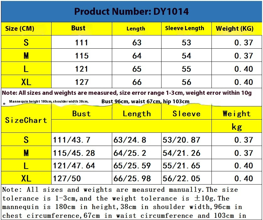 Größentabelle für den Polyester-Sweater
