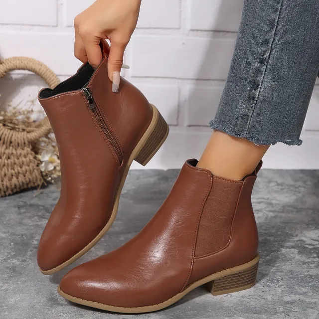 Pointed Suede Elastic Band, Thick Heel Casual Single Shoes For Women Brown - Shop at LoveMi