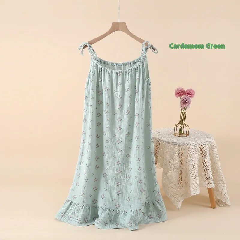 Crepe Gauze Vest Suspenders Nightdress Long Dress Pajamas - Trimeresurus Wine Flowers