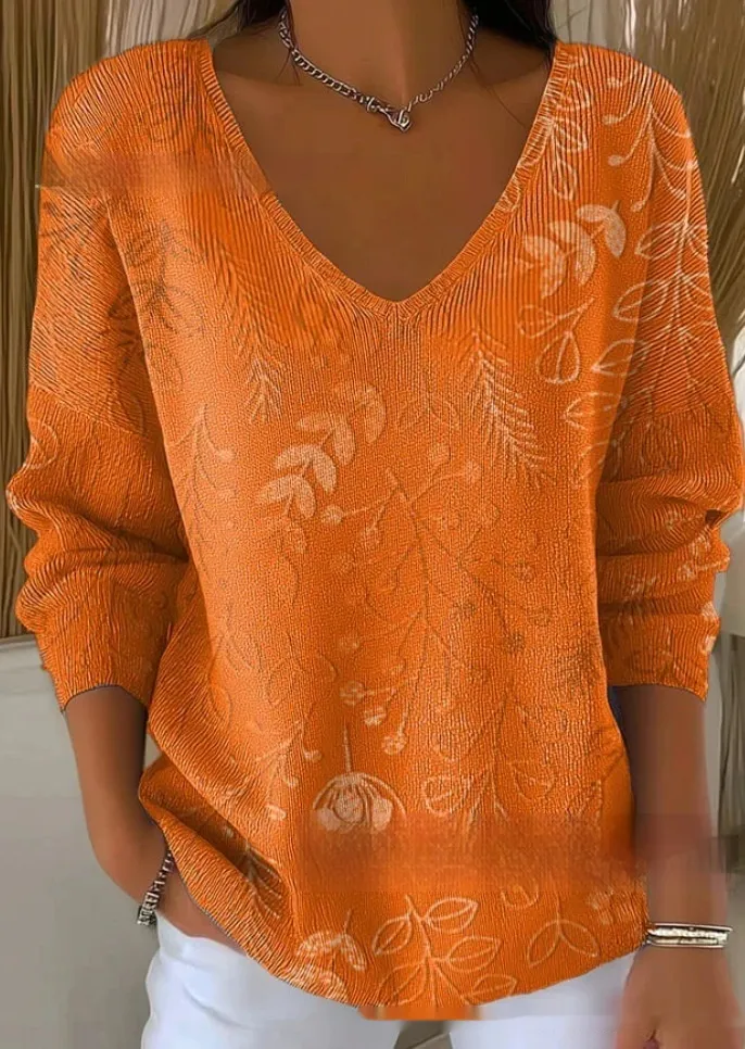 Women's 3D Printed Fashionable Gradient Color V-neck Long-sleeved T-shirt - Xkvx07Sx5356-4Xl