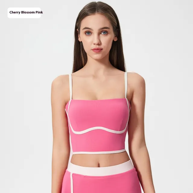 Contrast Color Fast drying Sports Vest Women's Fitness Shockproof Fixing Cup Summer High Elastic Yoga Clothes Outfit Top Cherry Blossom Pink Top - Shop at LoveMi