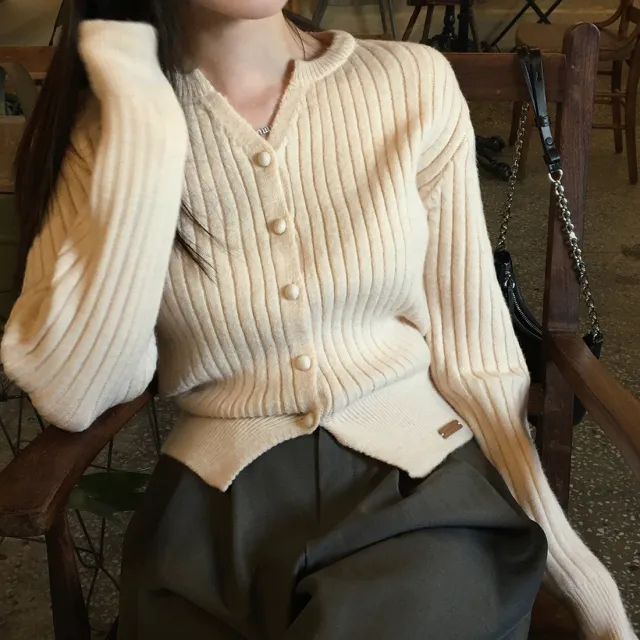 Sweater Coat Women's Slim fit Long sleeved Knitted Cardigan Apricot - Shop at LoveMi