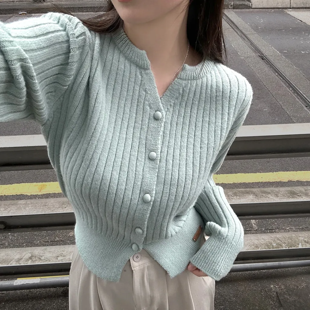 Sweater Coat Women's Slim-fit Long-sleeved Knitted Cardigan - Green