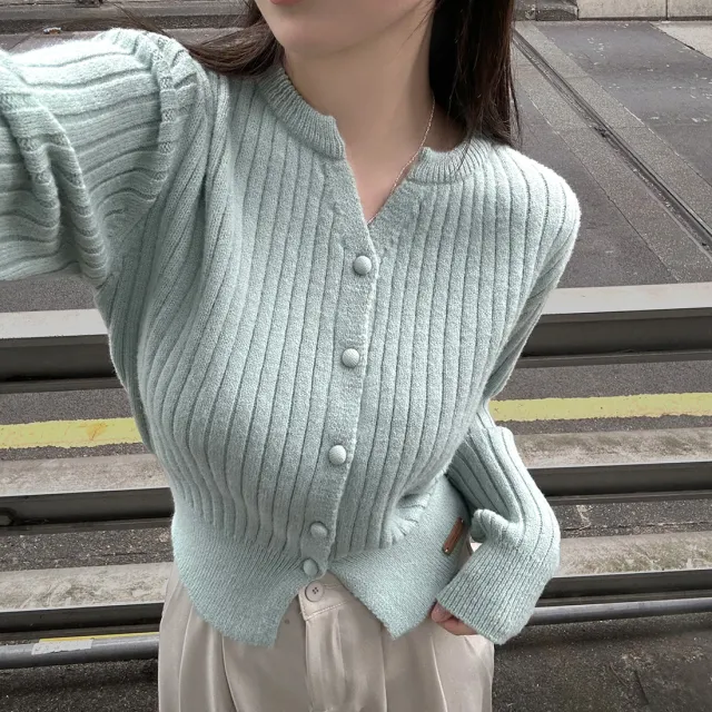 Sweater Coat Women's Slim fit Long sleeved Knitted Cardigan Green - Shop at LoveMi