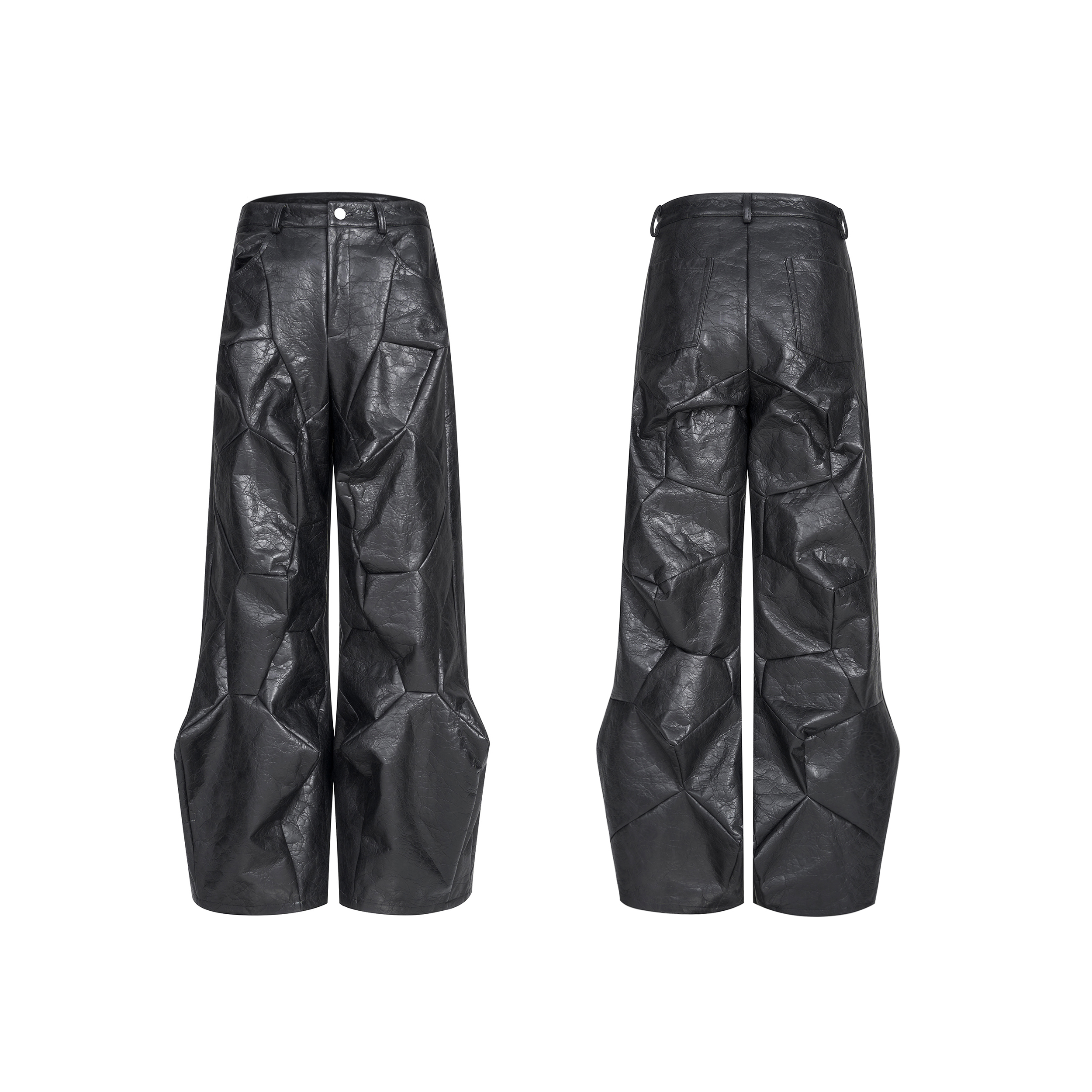 Special-shaped Deconstruction Stitching Pu Leather Pants Men's Autumn