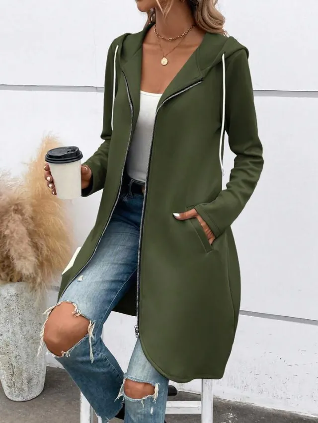Personality Street Zip Hooded Long Velvet Lining Sweatshirt Green - Shop at LoveMi