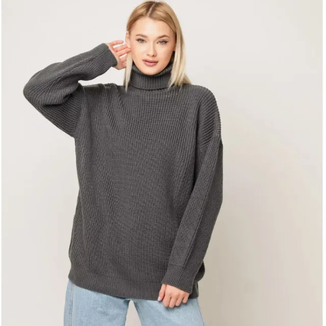 Women's Solid Color Casual High Neck Pullover Sweater Gray - Shop at LoveMi