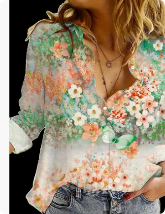 Women's Fashionable Simple Printed Long sleeved Shirt Yin240103502Or - Shop at LoveMi