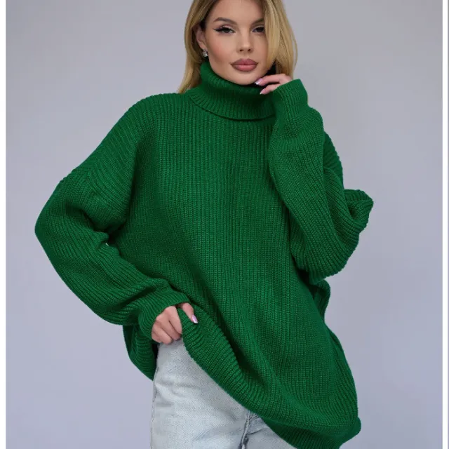Women's Solid Color Casual High Neck Pullover Sweater Green - Shop at LoveMi