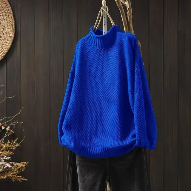 Mock Neck Sweater Women Loose Plus Size Blue - Shop at LoveMi