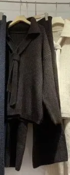 Sweater Suit Knitting Top Casual Trousers Two piece Set Dark Coffee - Shop at LoveMi