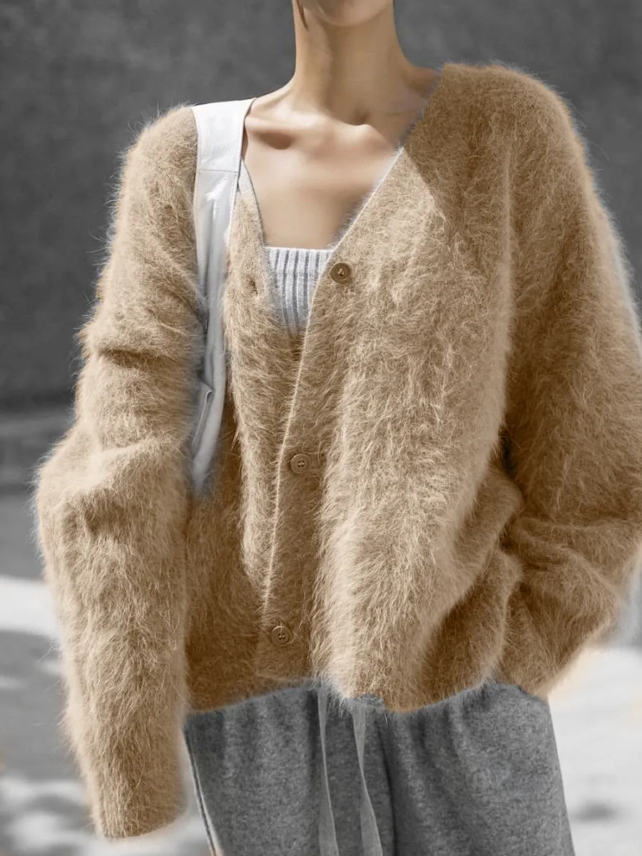 Loose V-neck Mink-like Top Soft And Thickened - Caramel