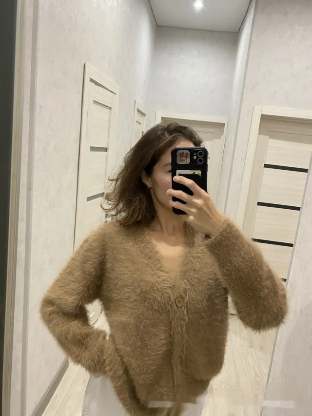 Loose V neck Mink like Top Soft And Thickened Khaki - Shop at LoveMi