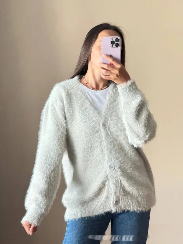 Loose V neck Mink like Top Soft And Thickened Light Gray - Shop at LoveMi