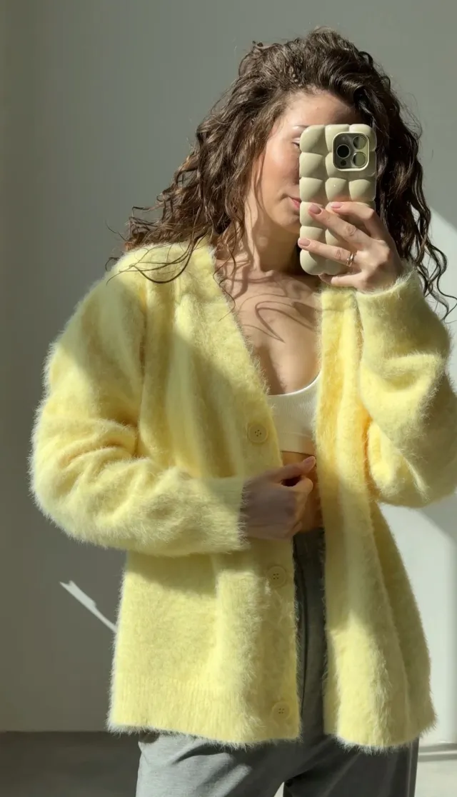 Loose V neck Mink like Top Soft And Thickened Yellow - Shop at LoveMi