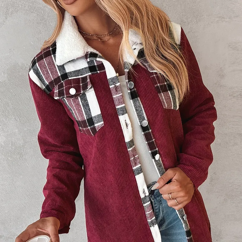 Women's Long-sleeved Plaid Contrast Color Coat - Wmhl1022-S