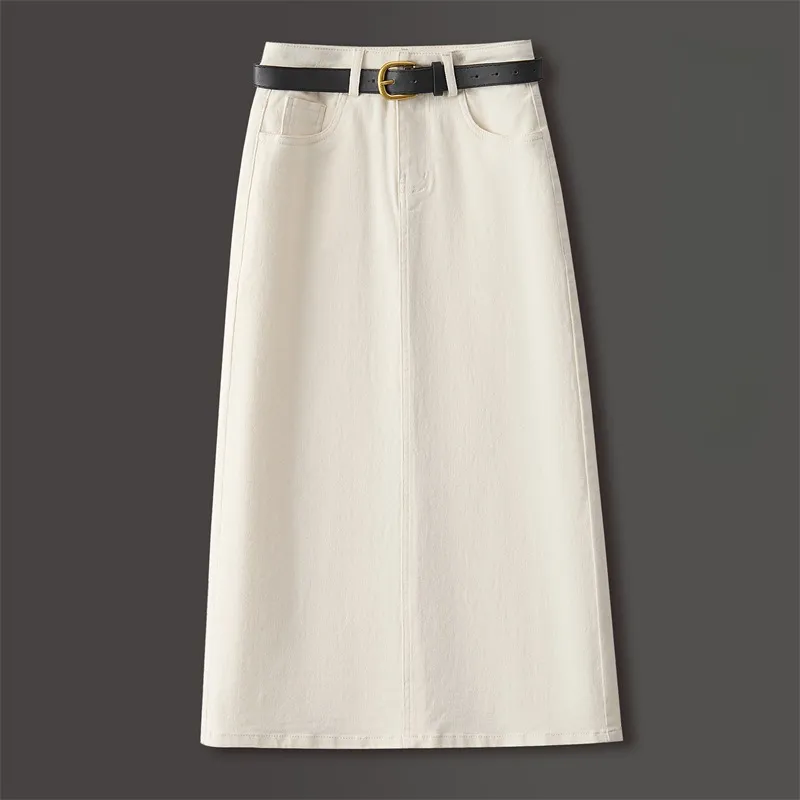 Brown A- Line Straight Skirt Retro Slit Hip Skirt - Apricot