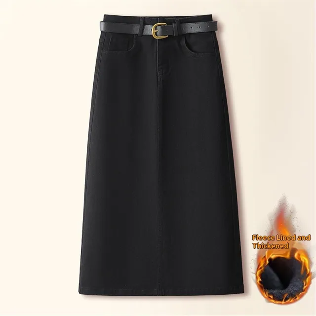 Brown A Line Straight Skirt Retro Slit Hip Skirt Black Plus Velvet - Shop at LoveMi