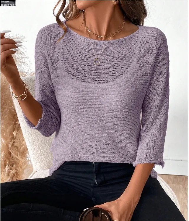 Knitted Thin Spring And Summer New Off shoulder Women's Overall Lavender Purple - Shop at LoveMi