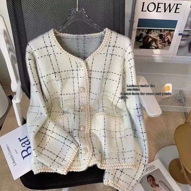 Classic Style Knitted Sweater Striped Loose All match Women's Coat Beige - Shop at LoveMi