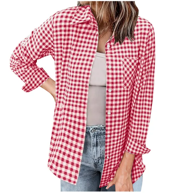 Loose Women's Long sleeve Plaid Shirt Picture 2 - Shop at LoveMi